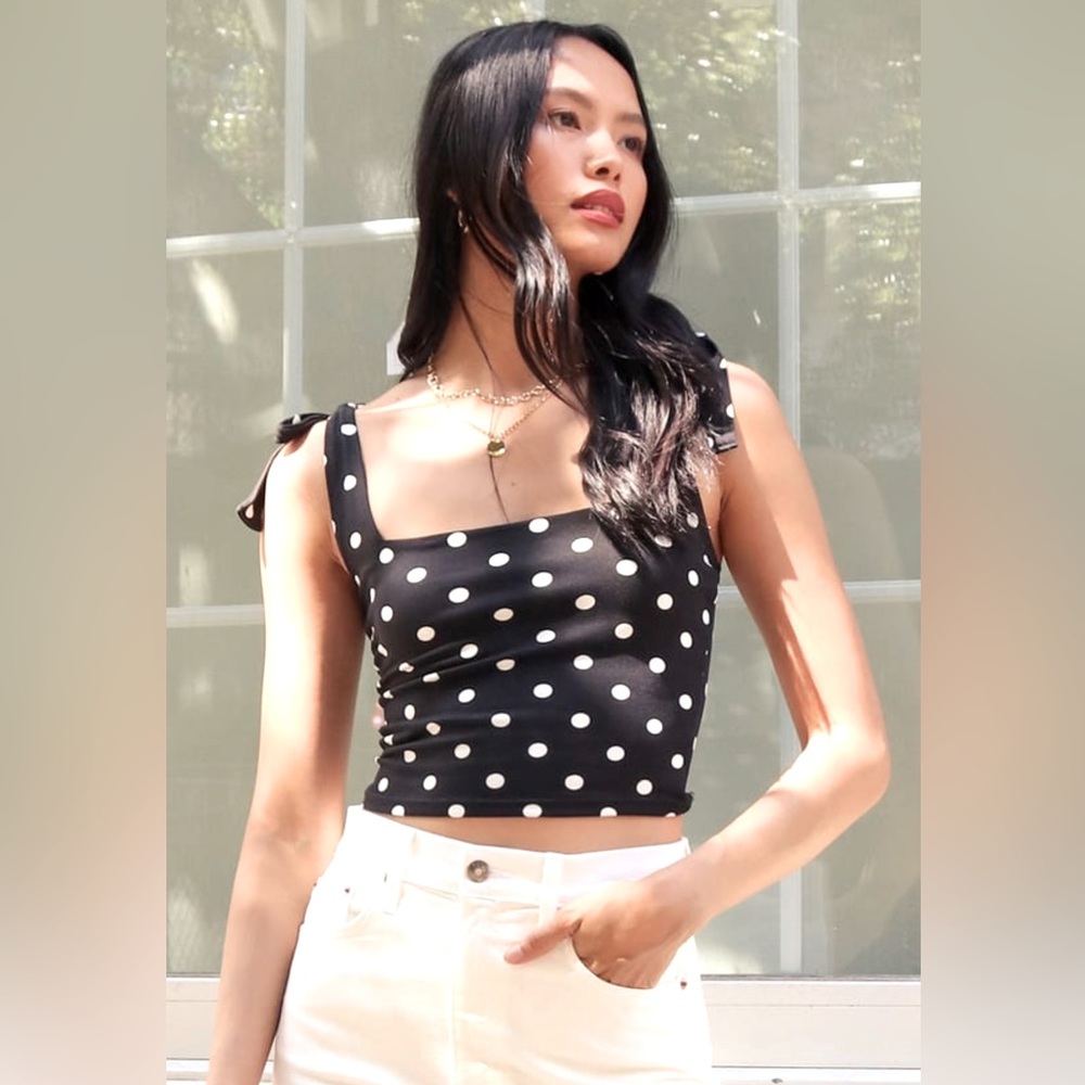 Dotty Hottie Black Polka Dot Tie-Strap Crop Top
